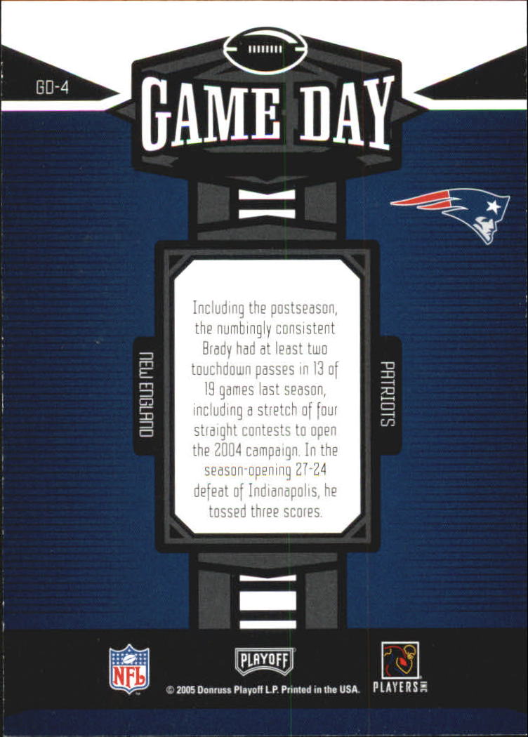 2005 Playoff Honors Game Day #GD4 Tom Brady back image
