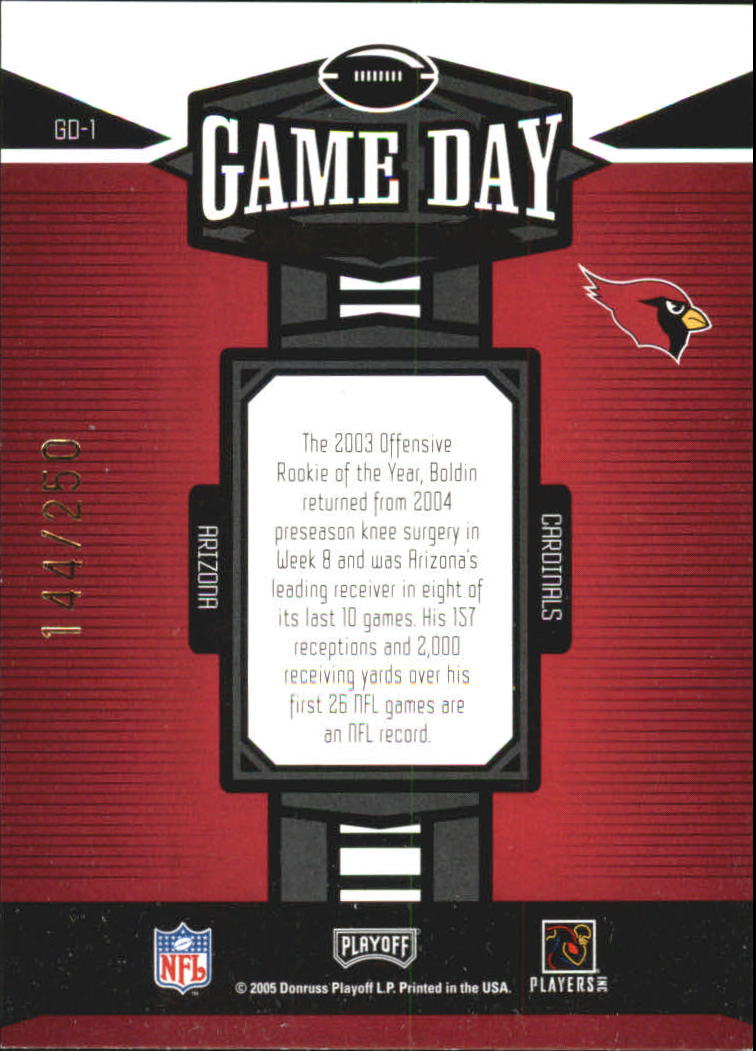 2005 Playoff Honors Game Day Foil #GD1 Anquan Boldin back image