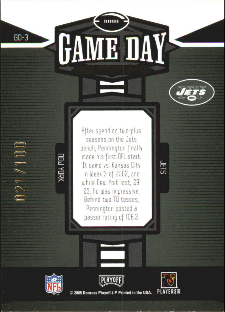 2005 Playoff Honors Game Day Holofoil #GD3 Chad Pennington back image