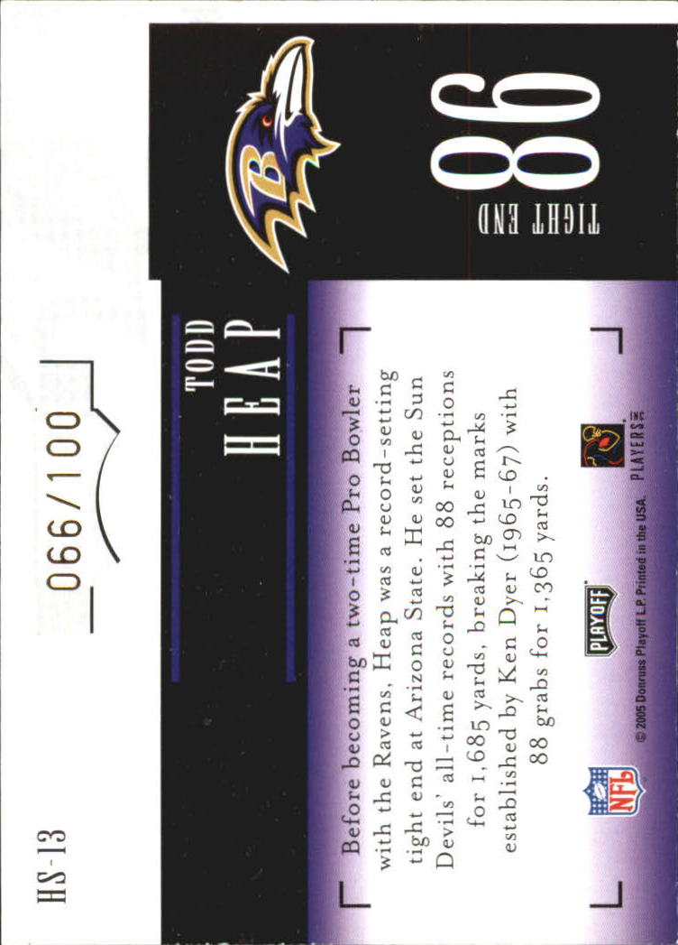 2005 Playoff Honors Honorable Signatures #HS13 Todd Heap/100 back image