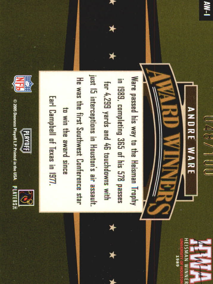 2005 Playoff Honors Award Winners Holofoil #AW1 Andre Ware back image