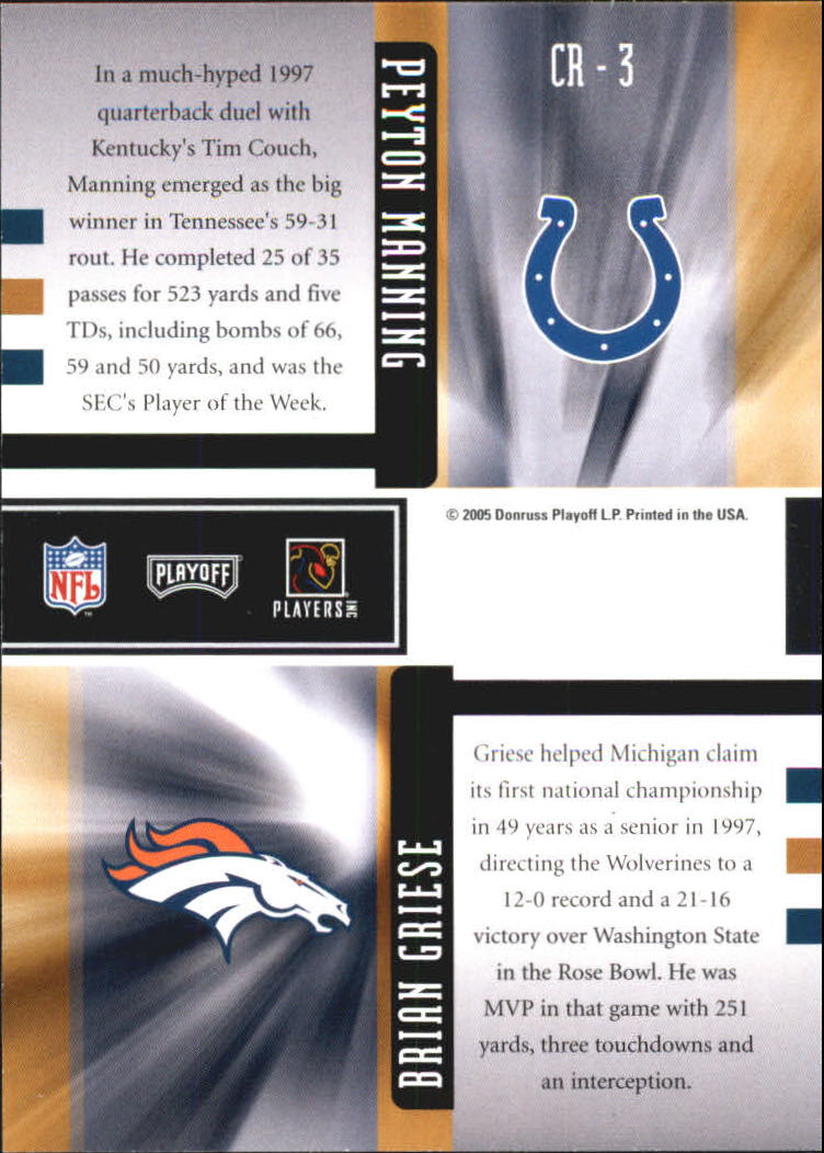 2005 Playoff Honors Class Reunion #CR3 Peyton Manning/Brian Griese back image
