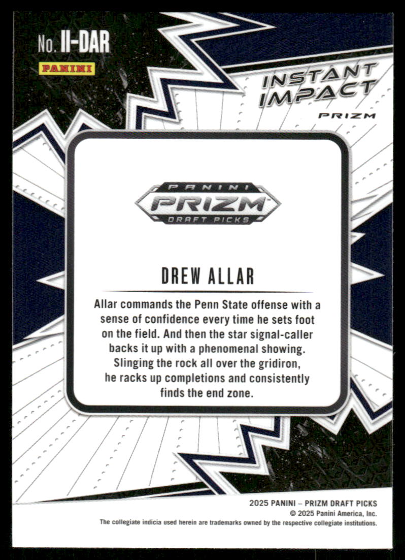 2025 Panini Prizm Draft Picks Instant Impact Gold Ice #7 Drew Allar