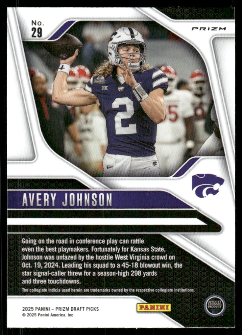 2025 Panini Prizm Draft Picks Prizms Gold Ice #29 Avery Johnson