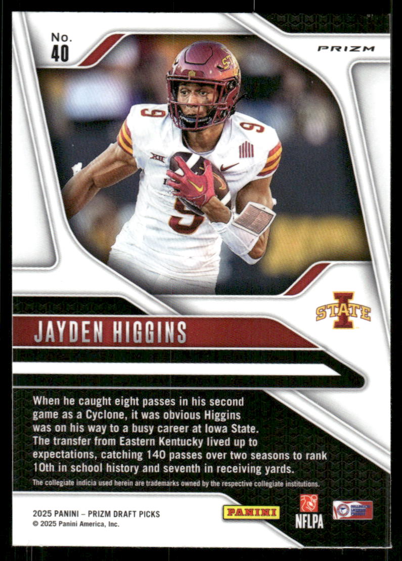 2025 Panini Prizm Draft Picks Prizms Gold Ice #40 Jayden Higgins