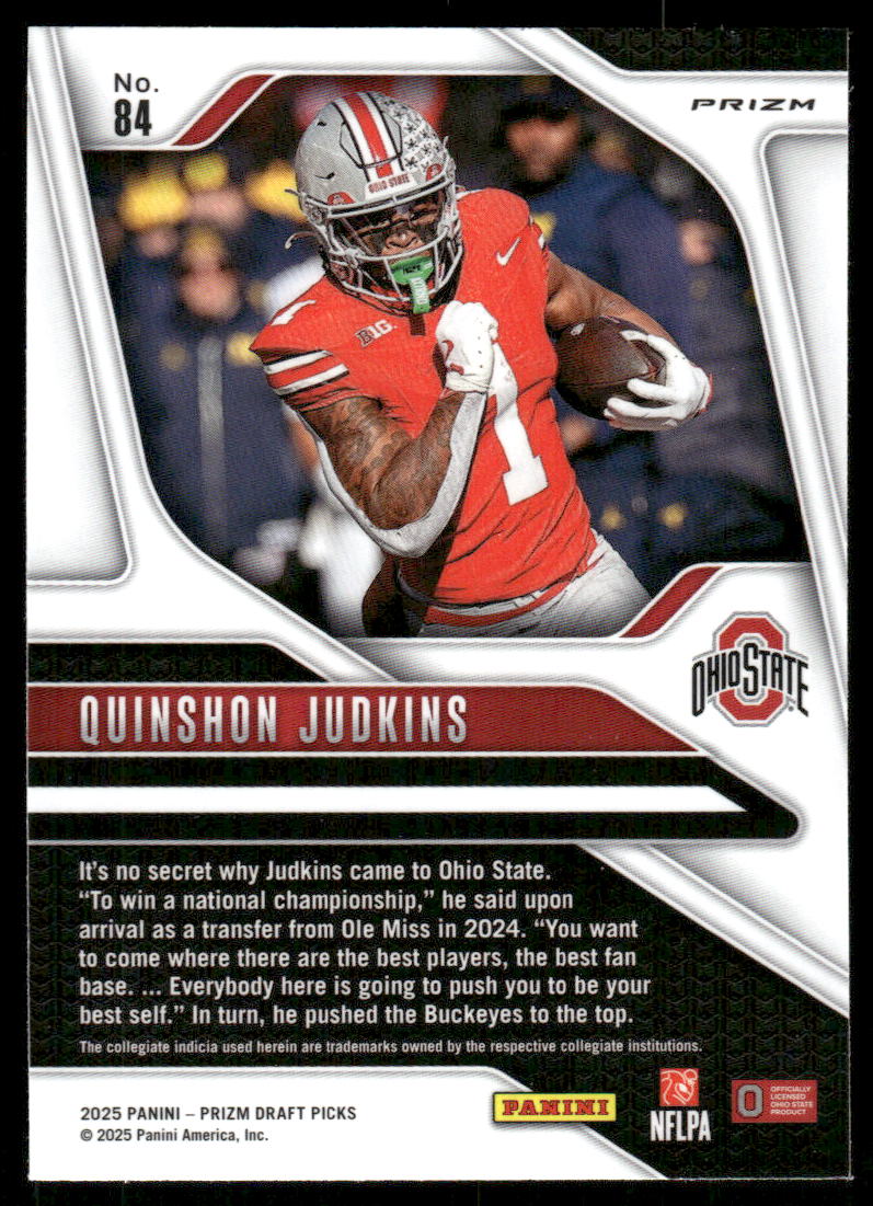 2025 Panini Prizm Draft Picks Prizms Gold Ice #84 Quinshon Judkins