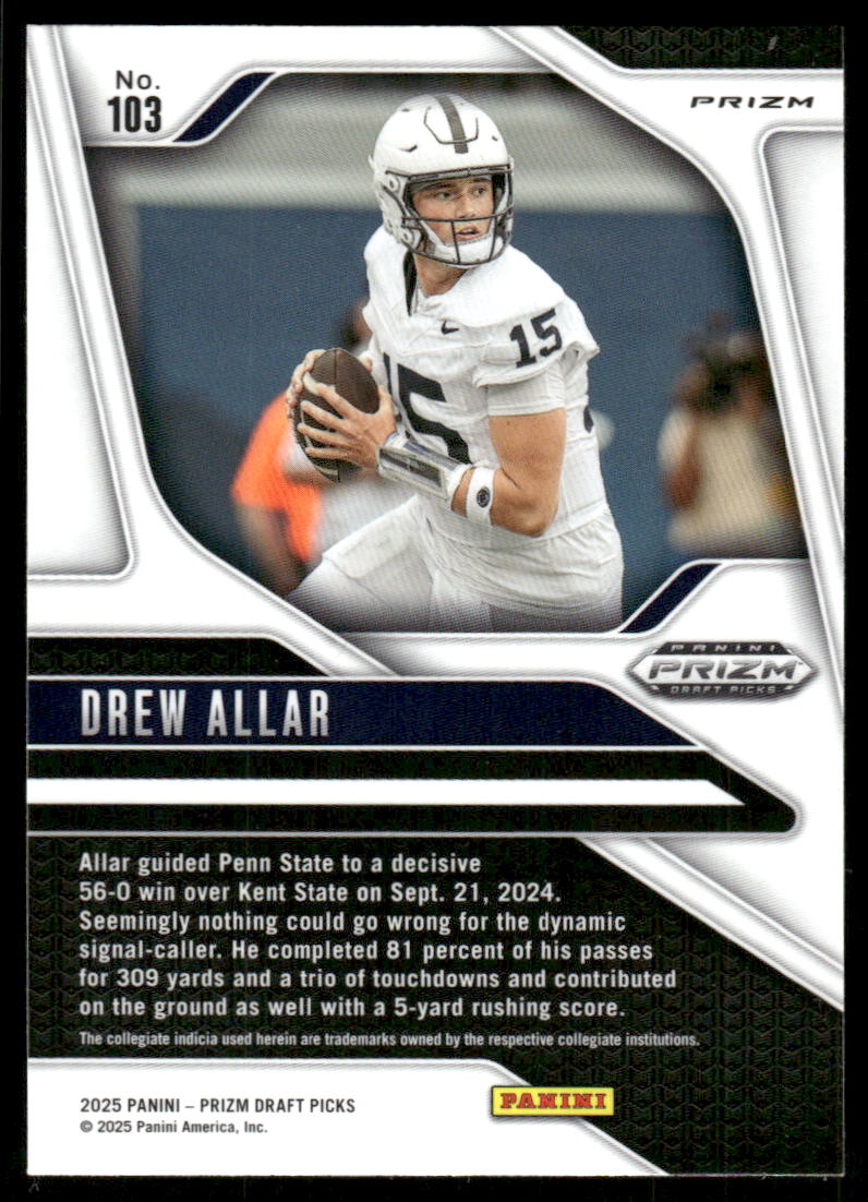 2025 Panini Prizm Draft Picks Prizms Gold Ice #103 Drew Allar