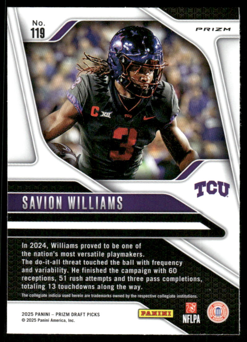 2025 Panini Prizm Draft Picks Prizms Gold Ice #119 Savion Williams