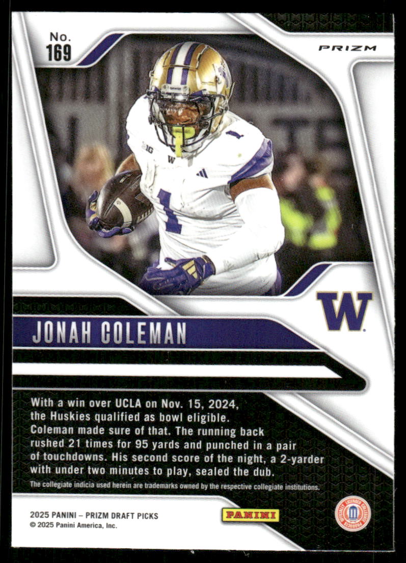 2025 Panini Prizm Draft Picks Prizms Gold Ice #169 Jonah Coleman