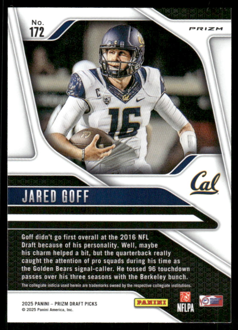 2025 Panini Prizm Draft Picks Prizms Gold Ice #172 Jared Goff