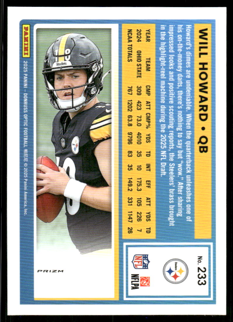 2025 Donruss Optic Blue Hyper #233 Will Howard RR