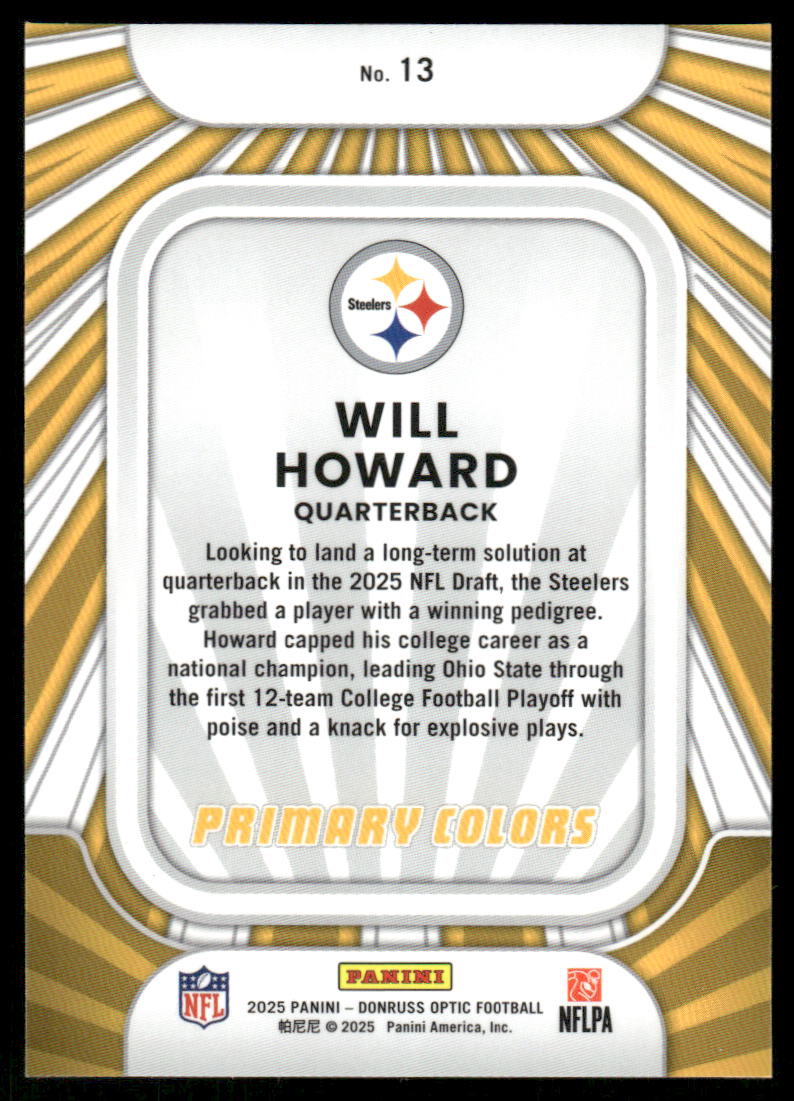 2025 Donruss Optic Rookie Primary Colors #13 Will Howard