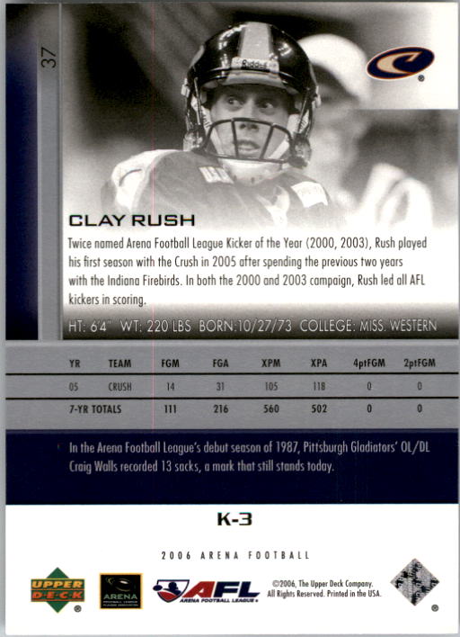 2006 Upper Deck AFL #37 Clay Rush back image