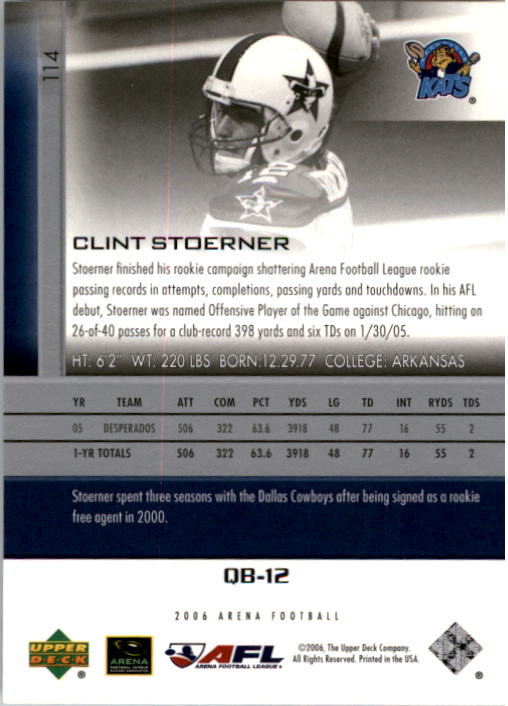 2006 Upper Deck AFL #114 Clint Stoerner back image