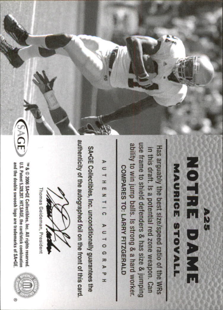 2006 SAGE HIT Autographs Gold #25 Maurice Stovall back image
