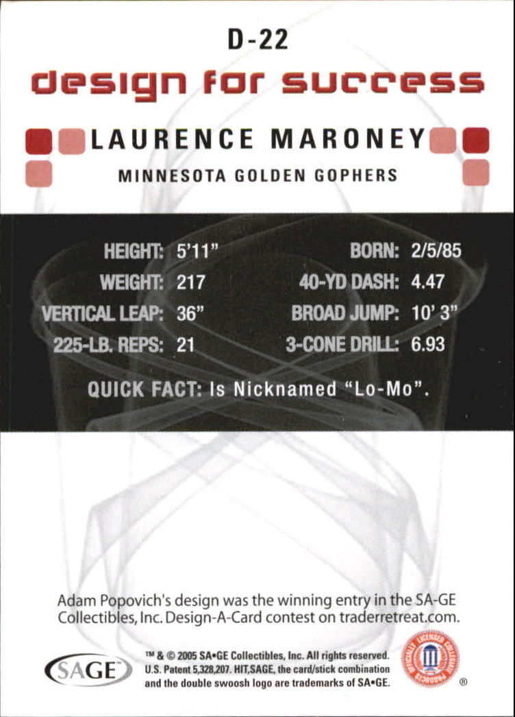 2006 SAGE HIT Design for Success Blue #D22 Laurence Maroney back image