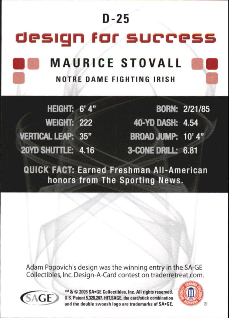 2006 SAGE HIT Design for Success Blue #D25 Maurice Stovall back image