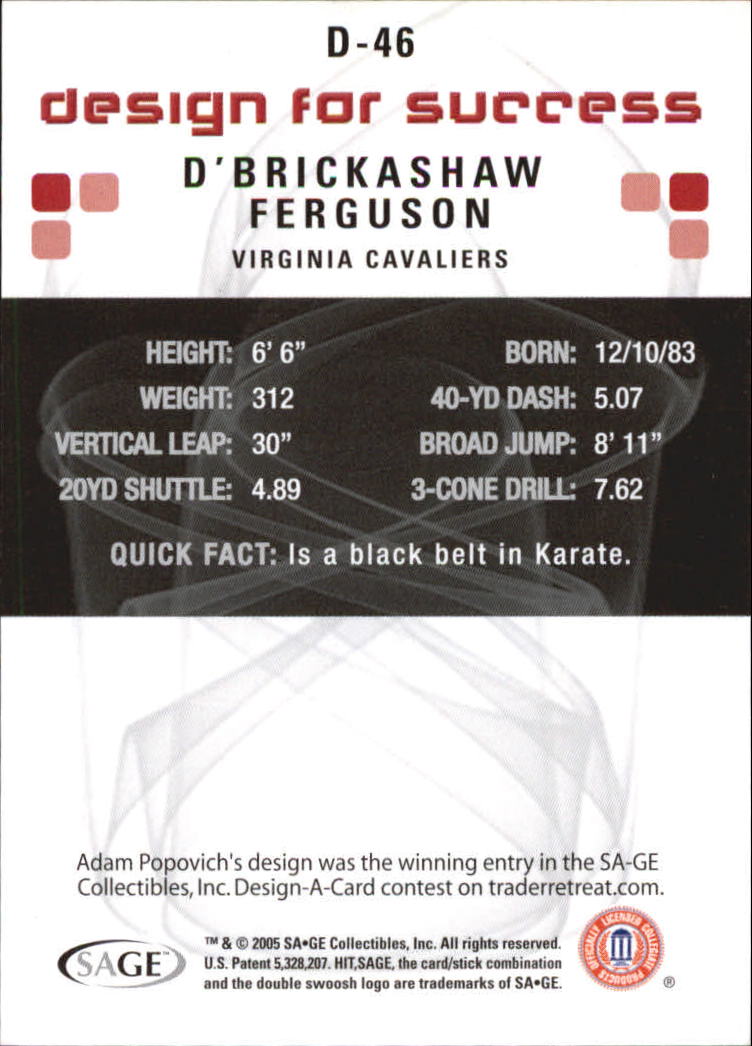 2006 SAGE HIT Design for Success Blue #D46 D'Brickashaw Ferguson back image