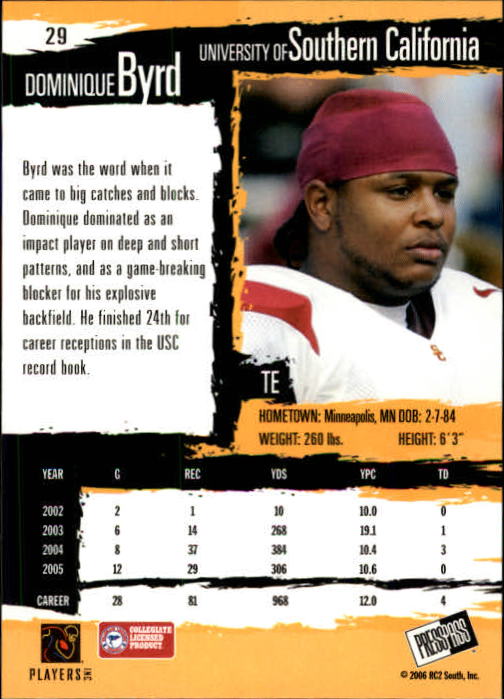 2006 Press Pass #29 Dominique Byrd back image