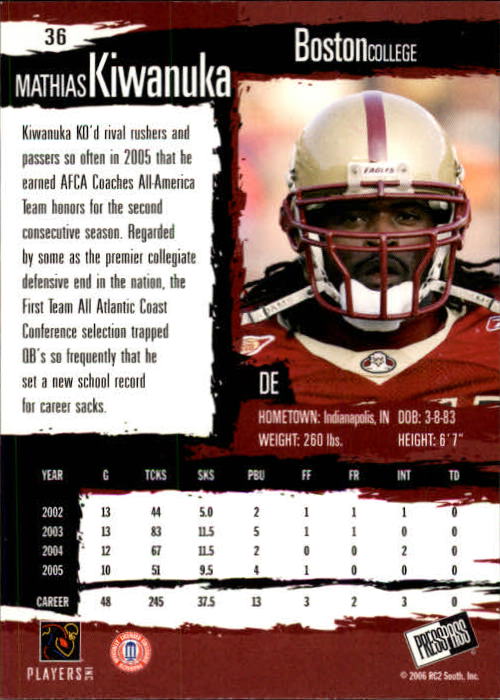 2006 Press Pass Football "Main Set" Base Cards #1 to #50 - Picture 71 of 91