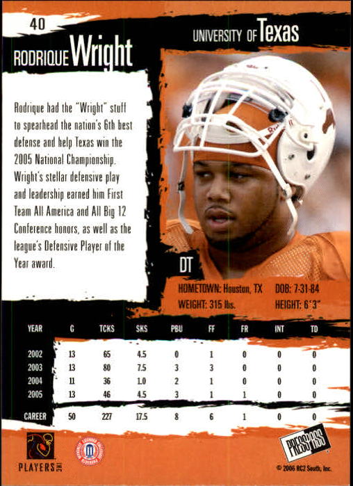 2006 Press Pass Football "Main Set" Base Cards #1 to #50 - Picture 79 of 91