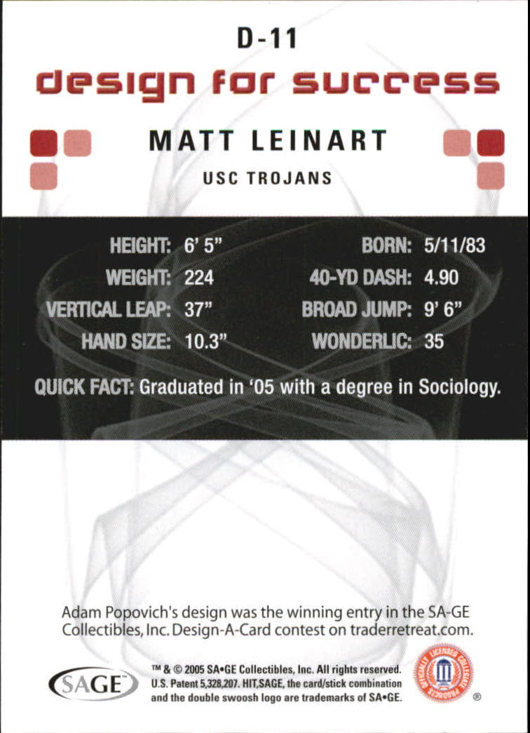 2006 Sage HIT Football "Design for Success Silver" Insert Cards - Picture 13 of 77