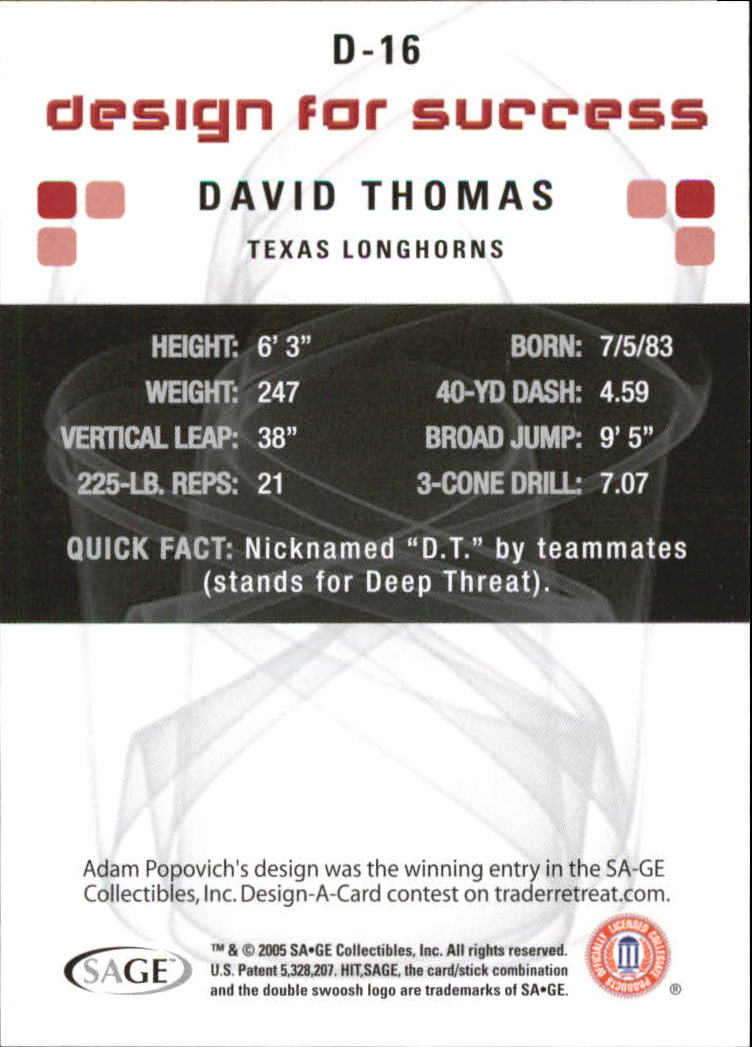 2006 SAGE HIT Design for Success Silver #D16 David Thomas back image