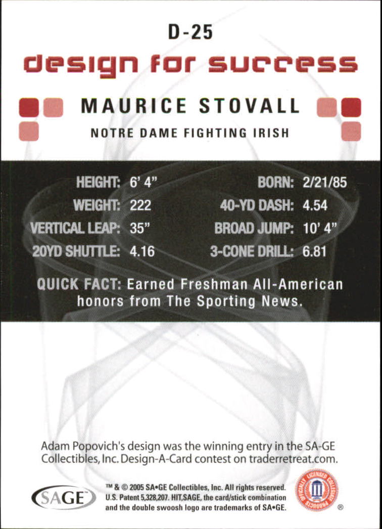 2006 SAGE HIT Design for Success Silver #D25 Maurice Stovall back image