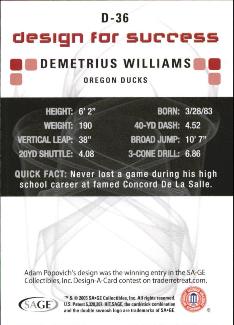2006 Sage HIT Football "Design for Success Silver" Insert Cards - Picture 53 of 77