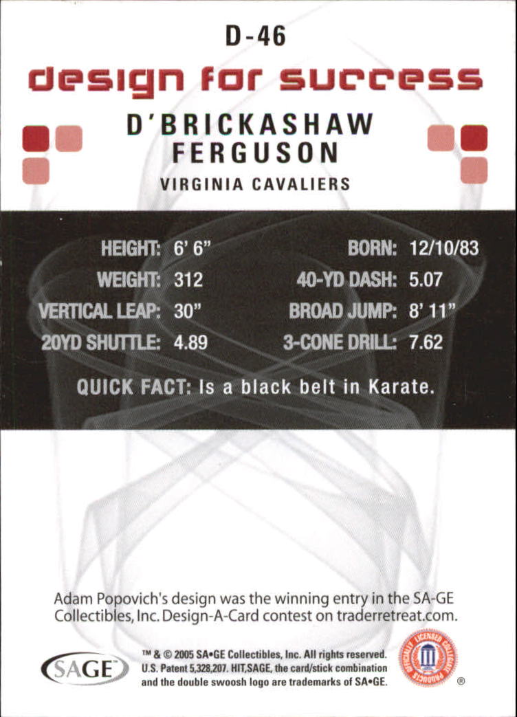 2006 SAGE HIT Design for Success Silver #D46 D'Brickashaw Ferguson back image