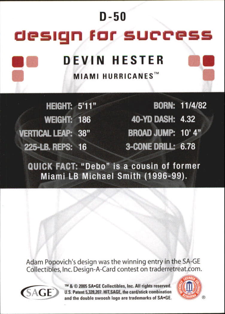2006 SAGE HIT Design for Success Silver #D50 Devin Hester back image