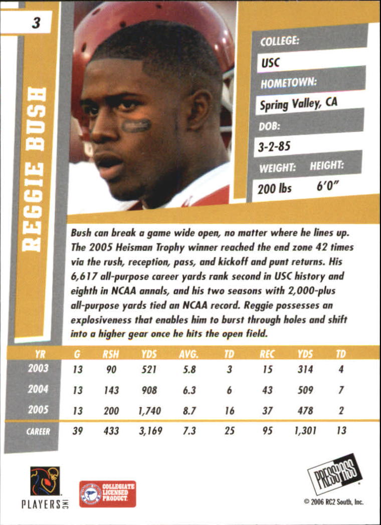 2006 Press Pass SE #3 Reggie Bush back image