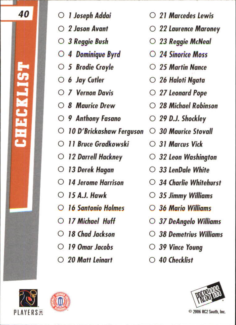 2006 Press Pass SE Football "Main Set" Cards - Picture 81 of 81