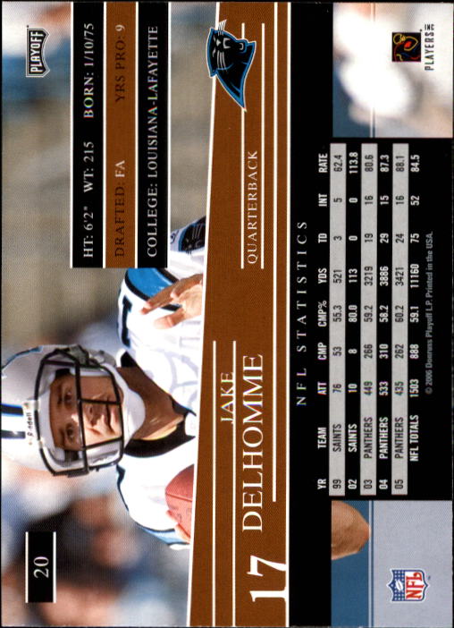 2006 Playoff Prestige #20 Jake Delhomme back image