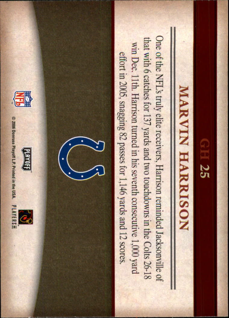 2006 Playoff Prestige Gridiron Heritage #25 Marvin Harrison back image