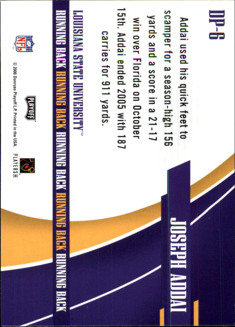 2006 Playoff Prestige Draft Picks #6 Joseph Addai back image