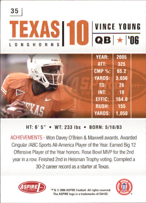 2006 Aspire #35 Vince Young back image