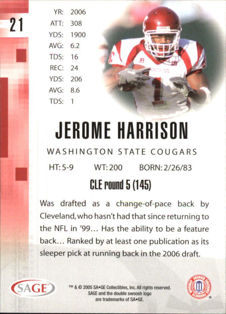 2006 SAGE #21 Jerome Harrison back image