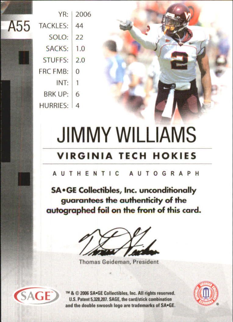 2006 SAGE Autographs Bronze #A55 Jimmy Williams/650 back image