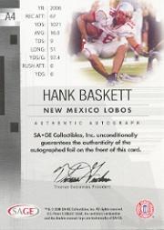2006 SAGE Autographs Red #A4 Hank Baskett/999 back image