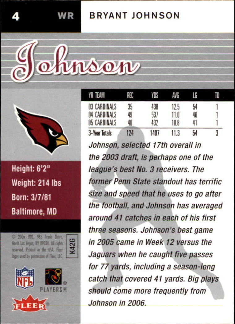 2006 Ultra #4 Bryant Johnson back image