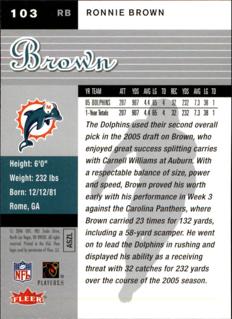2006 Ultra #103 Ronnie Brown back image