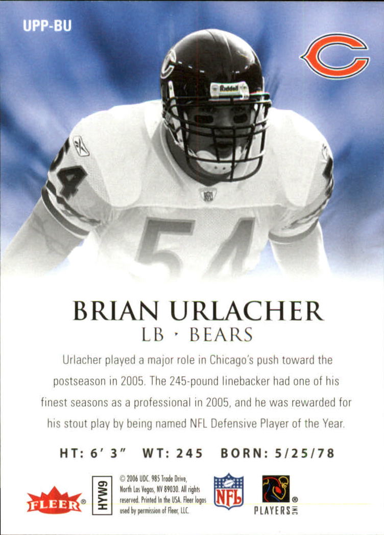 2006 Ultra Postseason Performers #UPPBU Brian Urlacher back image