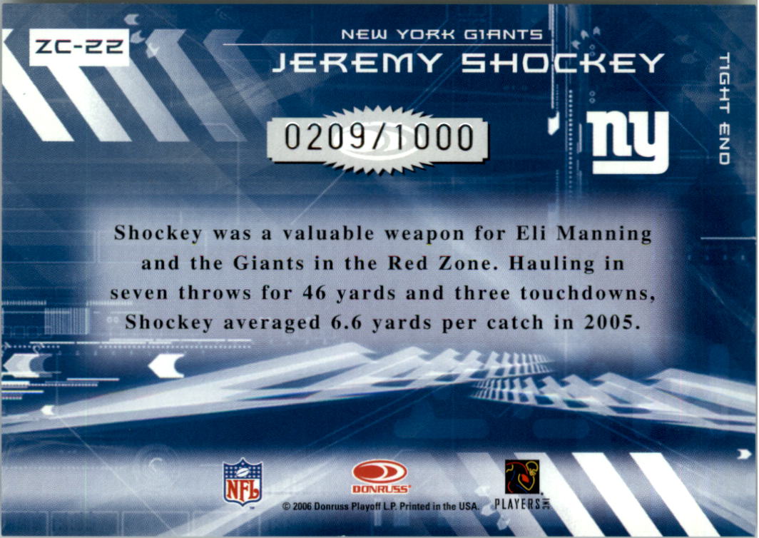2006 Donruss Elite Zoning Commission Gold #22 Jeremy Shockey back image