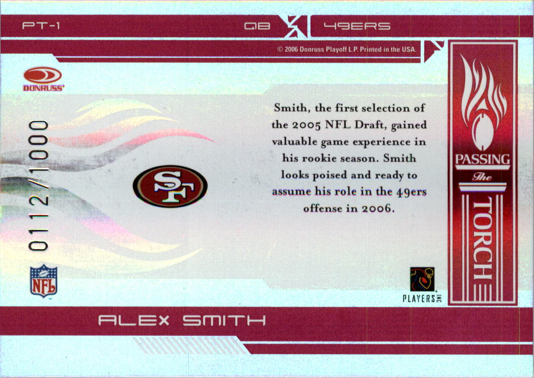 2006 Donruss Elite Passing the Torch Red #1 Alex Smith QB back image