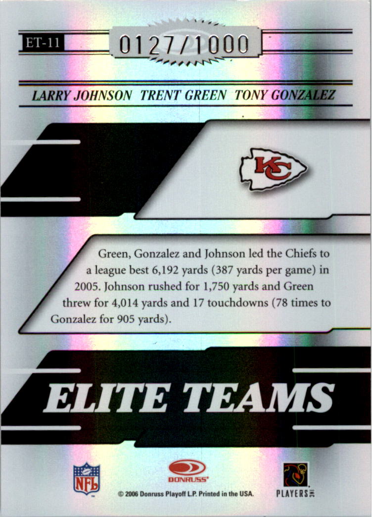 2006 Donruss Elite Elite Teams Black #11 Larry Johnson/Trent Green/Tony Gonzalez back image