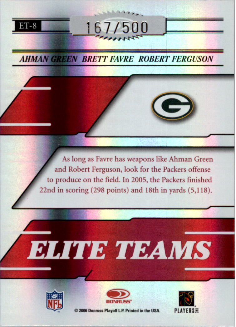 2006 Donruss Elite Elite Teams Red #8 Ahman Green/Brett Favre/Robert Ferguson back image