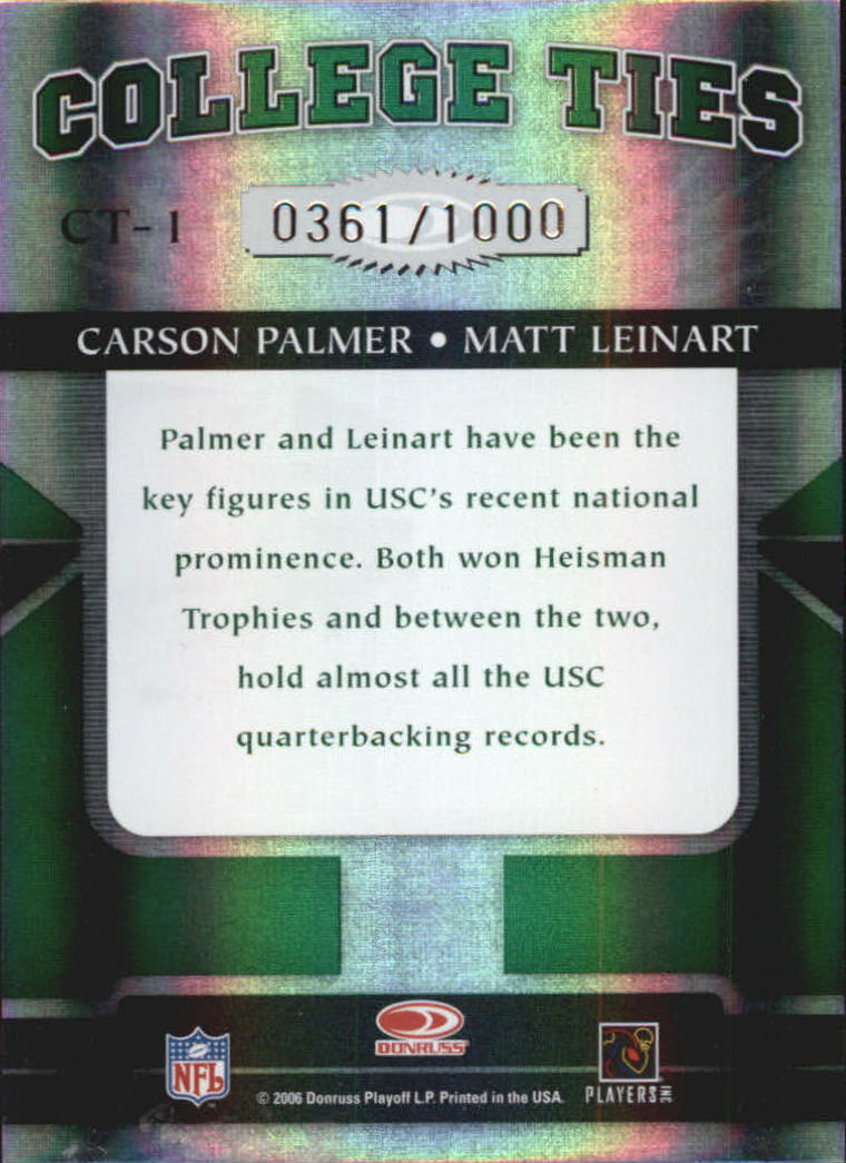 2006 Donruss Elite College Ties Green #1 Carson Palmer/Matt Leinart back image