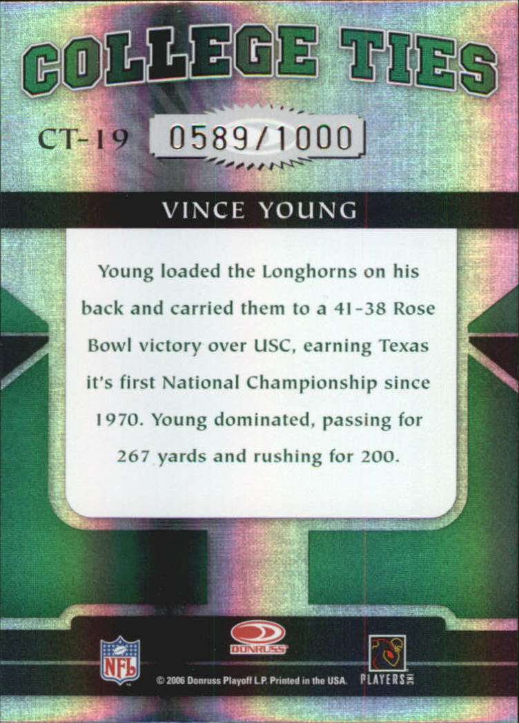2006 Donruss Elite College Ties Green #19 Vince Young back image