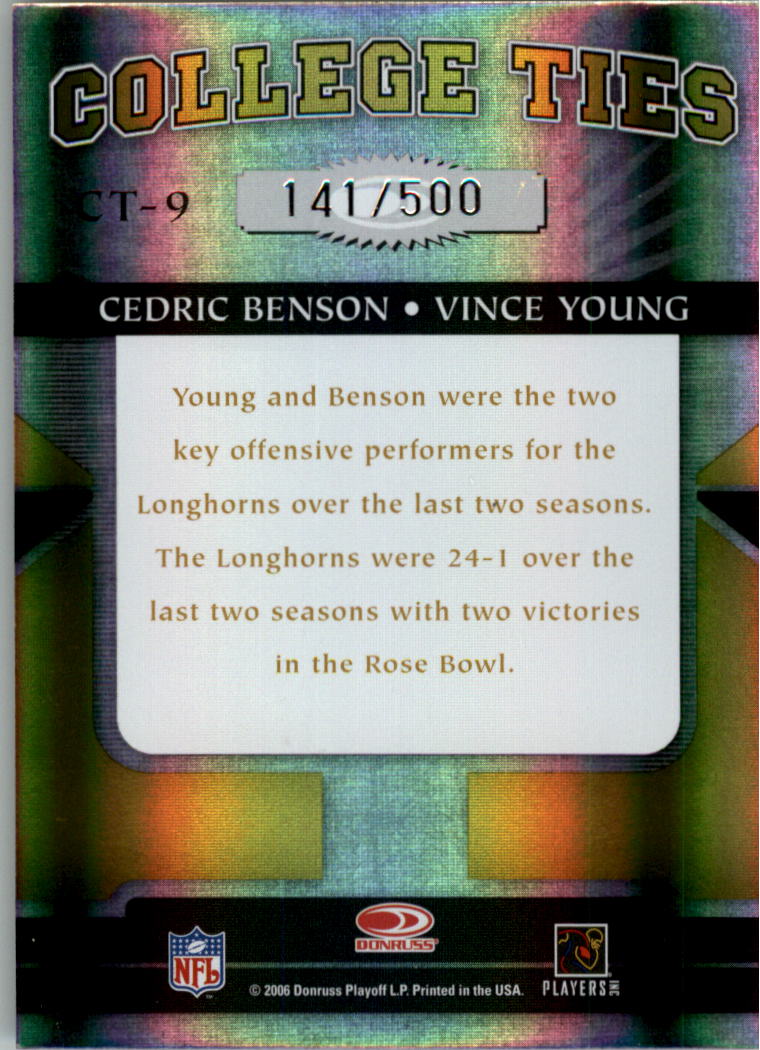 2006 Donruss Elite College Ties Gold #9 Cedric Benson/Vince Young back image